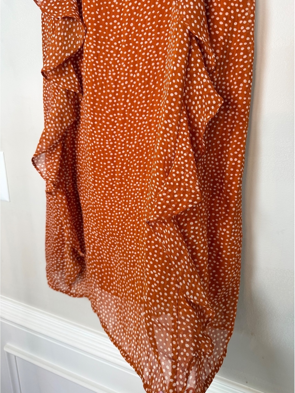 Sugar+Lips Women's Rust Orange Polka Dot Ruffle Mini Dress, Size Small - Picture 2 of 8